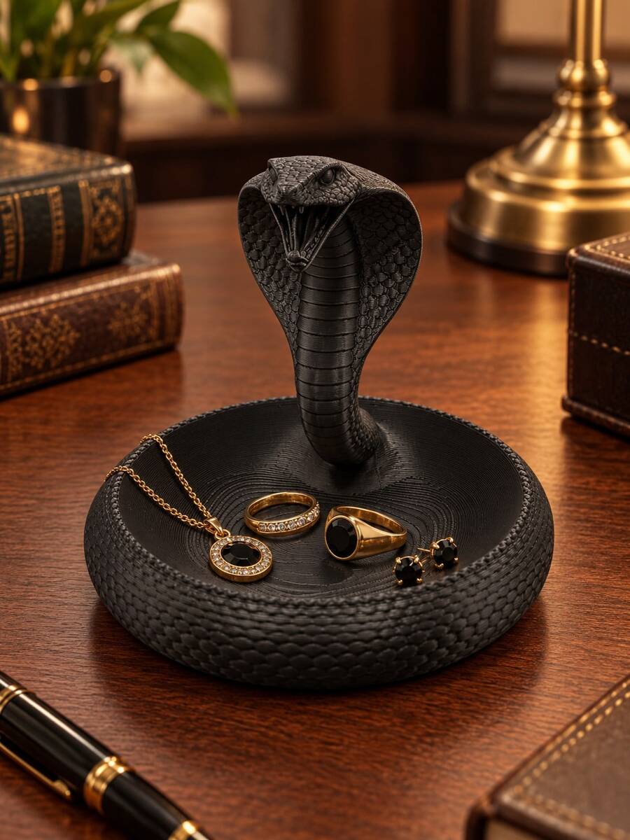 1pc Cobra Jewelry Tray, Snake-Shaped Jewelry Dish & Ring Holder, Decorative Jewelry Storage Plate For Rings, Earrings, Necklaces And Keys, Gothic Style Desk Decor For Vanity, Bedroom And Office - Multicolor - View 1