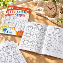32-Page Children's Time-Telling Practice Book, Learn To Read Analog Clocks, Practice Writing And Drawing Clock Hands, AM And PM Daily Routine Exercises, Preschool Kindergarten Math Activity Book, Home Learning Educational Gift, Math Workbook, Christmas Gift, Learning Supplies, Educational Books, Educational Games - Multicolor - View 3
