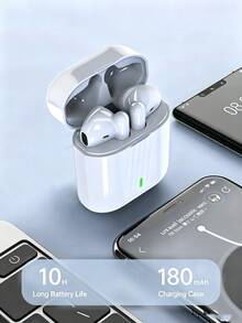 Wireless Earbuds And Bluetooth Headphones, Sweat-Resistant White Design, Built-In Microphone For Clear Calls, Long Battery Life, Comfortable Stem Design, Compatible With IOS And Android Devices, Suitable For Fitness, Running, Daily Use, TWS Earbuds, Airbuds - White - View 1