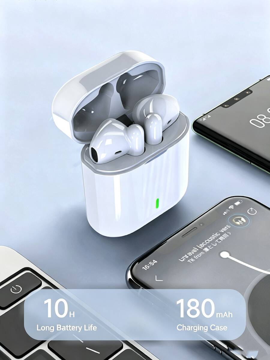 Wireless Earbuds And Bluetooth Headphones, Sweat-Resistant White Design, Built-In Microphone For Clear Calls, Long Battery Life, Comfortable Stem Design, Compatible With IOS And Android Devices, Suitable For Fitness, Running, Daily Use, TWS Earbuds, Airbuds - White - View 1