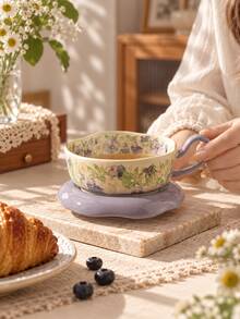 Elegant Floral Pattern Coffee Cup & Saucer Set, Latte Art Cup, Porcelain Tea Set Suitable For Afternoon Tea, Daily Use, Holiday & Birthday Gift - Multicolor - View 16