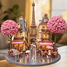 Paris Rainy Street Fridge Magnet, A Romantic Walk Beneath Pink Blossoms For Warm Kitchen Memories For All Metal Surfaces Throughout The Home - A - View 1