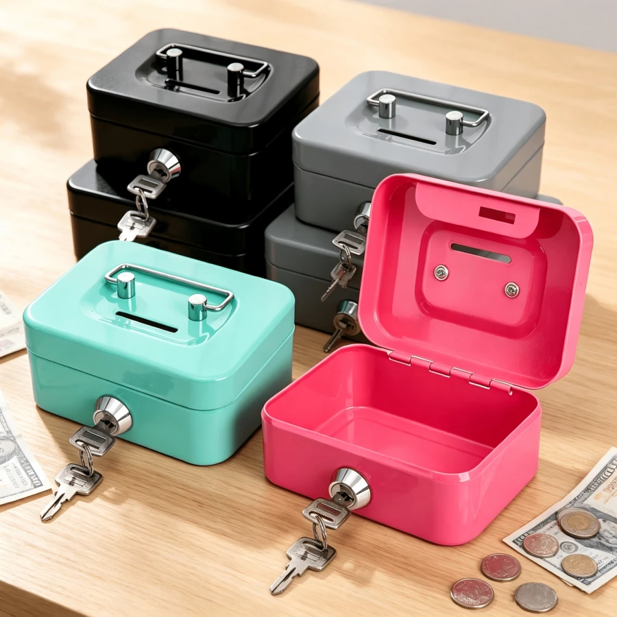 Small Metal Cash Box With Key Lock, Mini Money Box For Storing Coins And Bills, Suitable For Home Office Desk, Lockable Money Organizer Box, Halloween, Christmas, New Year, Birthday, Graduation Gift, Suitable For Teens And Adults 14 Years And Older (Black) - Black - View 1