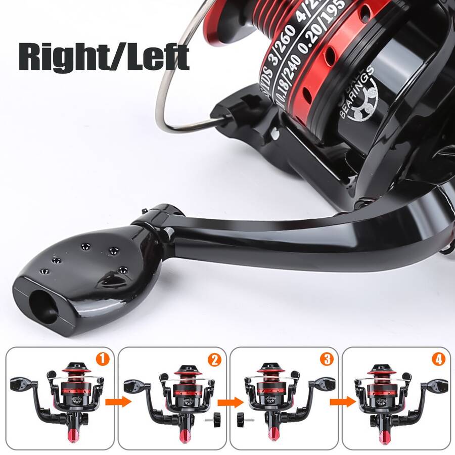 1PC / Black Red Spinning Fishing Reel Metal Spool Surfcasting Sea Rod Wheel Christmas Gift For Anglers