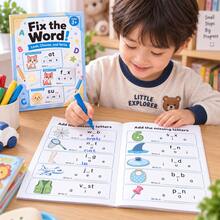 Student English Fill-In-The-Blanks Workbook With Cartoon Illustrations, Find Missing Letters, Children's English Enlightenment Educational Homework Book, Back To School Learning Supplies, Student Holiday Gift - Multicolor - View 4