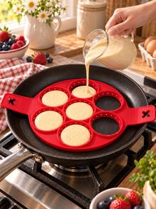 7-Cavity Red Silicone Pancake Mold, Nonstick Round Egg Ring With Side Handles, Heat-Resistant Breakfast Cooking Mold For Pancakes, Fried Eggs, Crepes And Home Kitchen Brunch - Multicolor - View 6