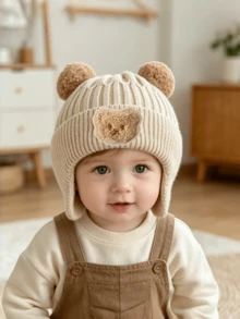 1pc Kids Knitted Hat Newborn Baby Beanie Woolen Cap Cute Infant Hat - Beige - View 5