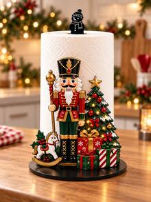 2D FLAT Christmas Decorative Paper Towel Holder (No Power Light) - Desktop Tabletop Paper Towel Rack (Combines Display And Storage Functions), Fun Nutcracker Design, Suitable For Kitchen, Bathroom, Living Room And Dining Room, Creates Warm Christmas Atmosphere Decorative Ornament. (Paper Towels Not Included) - Multicolor 2 - View 3