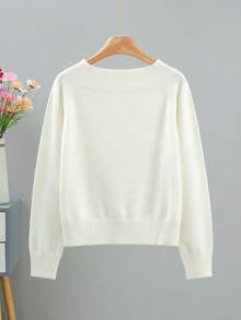 BYGOUBY Autumn/Winter Fashion Women's Cold Shoulder Long Sleeve Knit Sweater, Casual Ribbed Trim Pullover, Soft And Comfortable - White - View 6