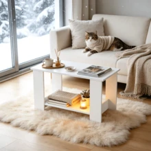 Modern Minimalist Living Room Center Table Tea Table Z Modern Rectangular 2-Tier Coffee Table 5 Support Legs For Living Room Decor Home Furniture Daily Use Functional PieceZ - White - View 5