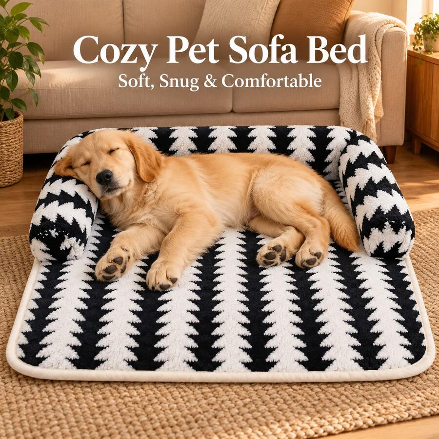 Tempat Tidur Sofa Kucing Lembut dan Mewah dengan Sandaran Punggung yang Ditinggikan dan Alas Pelindung Sofa yang Diperpanjang, Bantalan Istirahat Hewan Peliharaan Motif Pohon Hitam & Putih untuk Kucing dan Anjing, Cocok untuk Musim Gugur dan Musim Dingin - MultiWarna - View 1
