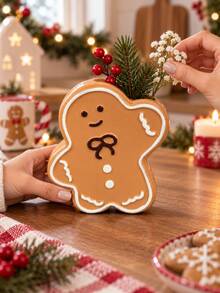 1pc Cute Gingerbread Christmas Vase, Small Flower Vase For Tabletop, Christmas Table Centerpiece, Holiday Shelf Decor, Living Room Kitchen Dining Table Home Decoration, Winter Xmas Decor - Selected Items - View 11