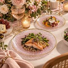 50/25/20/10pcs Pink Transparent Gold Rim Plates Set, 7.5 Inch/10.25 Inch Reusable Plates, Food Trays, Fruit And Snack Platters, Dessert And Salad Plates, Cheese And Candy Trays, Multi-Purpose Tableware For Parties, Weddings, Birthdays, Picnics, Holiday Events, Easy To Clean, Suitable For Elegant Home And Event Table Settings - Light Pink - View 6