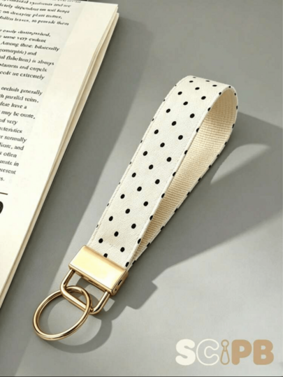 1/2/3/6pcs Black & White Polka Dot Embroidered Fabric Keychain Wrist Strap Lanyard, Suitable For Women, Girls, Students, Daily Use, Holiday