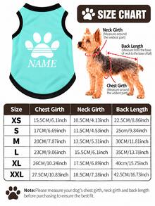 Customized Name Dog Vest, Classic Paw Print Style, 8 Colors Available, Breathable Sleeveless Pet Clothing For Small And Medium Dogs, Suitable For Daily Wear / Birthday / Halloween / Christmas - Mint Green - View 6
