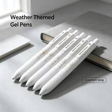 6pcs Weather Forecast Retractable Gel Pens, 6 Styles, 0.5mm Black Ink. Smooth Writing For Office, Study, And Daily Use. - Multi-color - View 6