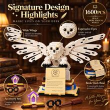 1600pcs Magic Owl Building Blocks Model With Display Accessories, Adult Collectible Fantasy Bird Assembly Set, Desktop And Bookshelf Decor, Detailed Assembly Ornament - Owl - View 7