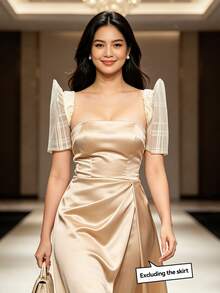 Modern Filipiniana Blouse With Butterfly Sleeves, Detachable Sleeves For Women, Birthday Party, Vacation - Apricot - View 2