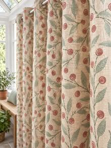 2PCS Sage Green Leaf & Rust Floral Print Faux Linen Sheer Grommet Curtains, Light Filtering Window Panels, Fresh Home Decor For Bedroom Living Room, 52"W X 84"L - Multicolor 3 - View 5