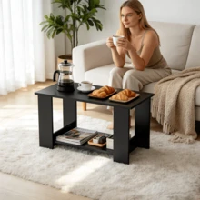 Modern Minimalist Living Room Center Table Tea Table Z Modern Rectangular 2-Tier Coffee Table 5 Support Legs For Living Room Decor Home Furniture Daily Use Functional PieceZ - Black - View 7