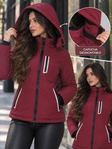 Women Winter Coats - Burgundy - View 8