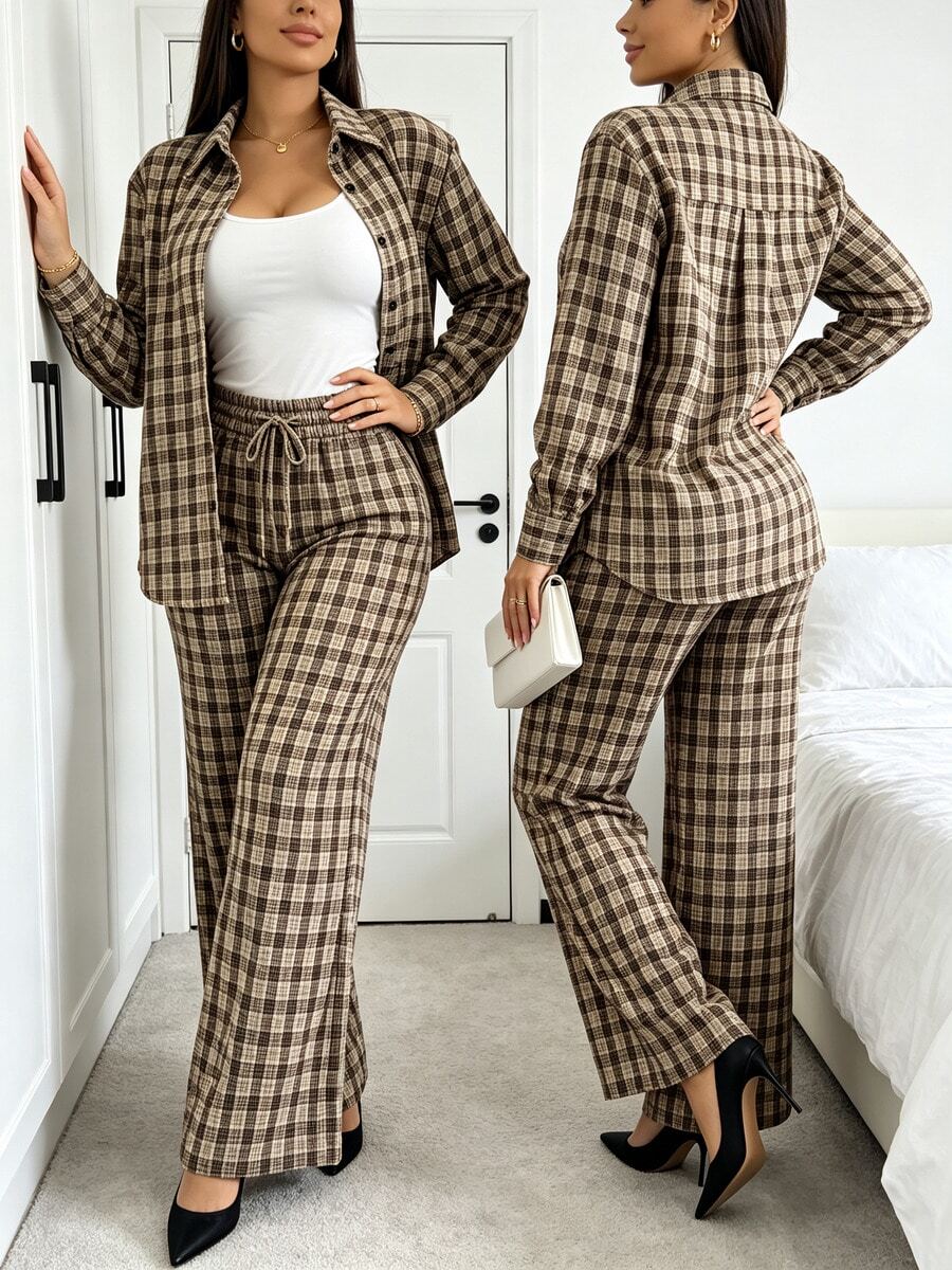 Women Two-Piece Outfits - Camel - View 1