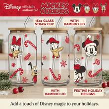 Disney 16oz Glass Cup, Cartoon Mickey Minnie Couples Christmas Water Cup, Straw Cup, Coffee Cup, Flat Cup, Holiday Gift, Kitchen, Gift, 1PC - White - View 3