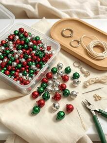 400pcs/Mini Handmade Bell Accessories, Red & Green Small Metal Bells. Suitable For Christmas, Home Decor And Pet Accessories. Perfect For Making Bracelets, Necklaces And Woven Crafts. Christmas Decorations And Party Gift Supplies. - Multicolor - View 4