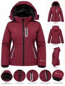 Women Winter Coats - Burgundy - View 9