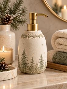 1pc Farmhouse Christmas Soap Dispenser, Neutral White Refillable Liquid Hand Soap Lotion Pump Bottle With Gold Pump, Rustic Winter Bathroom Kitchen Sink Countertop Decor - Multicolor - View 9