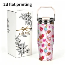 1/5pcs 30oz Sweet Dessert Travel Tumbler, Full Print Ice Cream, Chocolate And Candy Flat Pattern, With Portable Flip Lid, Stainless Steel Vacuum Insulation, Suitable For Both Hot And Cold Drinks. Sweet And Cute Design, Perfect For Commuting And Carrying, A Creative Gift For Dessert Lovers. - Candy and Desserts - View 8