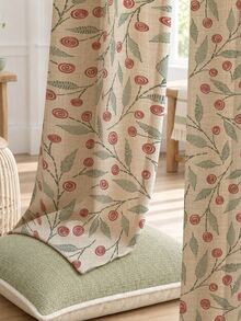 2PCS Sage Green Leaf & Rust Floral Print Faux Linen Sheer Grommet Curtains, Light Filtering Window Panels, Fresh Home Decor For Bedroom Living Room, 52"W X 84"L - Multicolor 3 - View 3