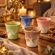 1pc Handmade Twisted Ceramic Cup, Asymmetrical Glazed Coffee Cup, Creative Artistic Coarse Pottery Tea Cup - Multicolor - View 2