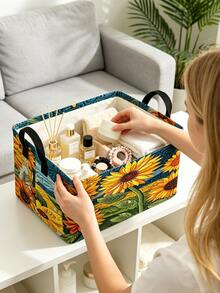 Multifunctional Storage Basket, Vacuum Storage Bags, Sunflower Print Storage Basket, Home Storage Essential, Clothing Organizer, Large Capacity Storage, Suitable For Home, Rental, Dorm, Practical Housewarming Gift, Portable Storage Bin, Home Organization Must-Have Storage Set - Multicolor - View 3