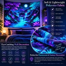 2D Flat Pattern, Single Piece, Moonlight Waterfall Forest Tapestry, Vibrant Trees, Full Moon, Multi-Layer Waterfall And Stream Design, Glows Under Fluorescent Light, Suitable For Wall Decor, Backdrop, Or Party Decoration - Multicolor - View 11