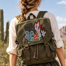 1pc Boho Desert Cactus Iron On Embroidered Patch, Western Floral Cactus Decor For Clothes Backpack - Multicolor - View 4