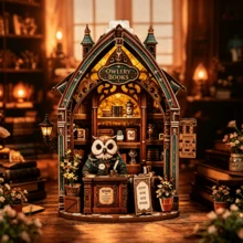 DIY Owl Bookstore Miniature House 3D Stereoscopic Model Kit, Wooden Handmade Assembly Kit For Collection And Home Decor, Creative Handmade Art Piece, Perfect Birthday Gift For Friends And Family, Christmas, Halloween, Valentine's Day, Easter, Back To School, Holiday Gift Surprise, Adult Handmade Gift - Multicolor - View 7