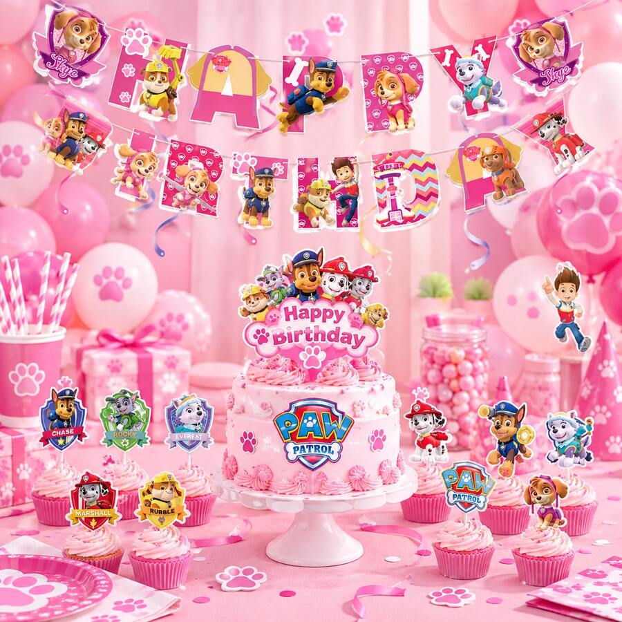 Paw Patrol Birthday Banner & Cake Toppers, Party Decorations Supplies - Multi-color - View 1