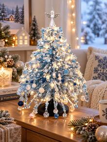 Snow Blue Beaded Christmas Tree Craft Kit - DIY Desktop Winter Wonderland Tree Metal Wire Handmade Set With Bursting Crystal Beads/Angel Tree Topper/LED Lights, For Adult Holiday Crafts, Fireplace Mantel And Tabletop Centerpiece - Blue Winter Style - View 5