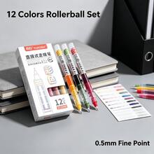 6/12pcs Colorful Liquid Ink Rollerball Pens, 6 Colors (3 Styles) Or 12 Colors Mixed. 0.5mm Needle Tip, Quick-Dry, Smooth Writing For School, Office, And Journaling. - Multi-color - View 3