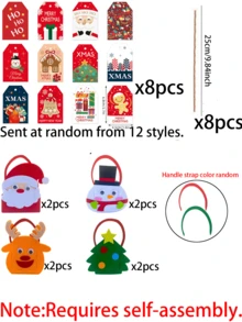 24/12件組聖誕手提禮物袋套組－包含聖誕老人、雪人與馴鹿圖案禮物袋，附卡片與麻繩，適合聖誕禮物包裝、節日裝飾與主題派對包裝的DIY套件 - 多色 - 查看 10
