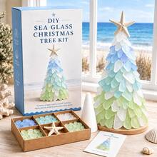 1 Set DIY Sea Glass Christmas Tree Craft Kit, 5 Colors Available, With Starfish Topper, Frosted Glass Pieces, Suitable For Handmade Holiday Gifts, Coastal Home Decor, Bedroom Shelf Display, Holiday Table Centerpiece And Creative Craft Projects - Upgraded Christmas Tree DIY Kit - View 16