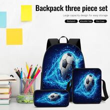 Blue Light Effect Soccer 2D Print 3 Pieces Set, Side Elastic Mesh Pocket Water Bottle Holder, Wide Thick Breathable Adjustable Shoulder Strap, Fashion Sporty Style Commute Travel Picnic Daily Storage Bag - Printed Bag - View 5
