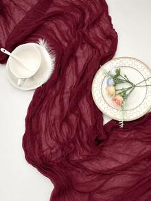 3PCS Wine Red Cheesecloth Table Runner, Boho Gauze Tablecloth, Crinkle Semi-Sheer Table Runner For Wedding, Birthday, Baby Shower, Party, Dinner, Event & Home Table Decor - Multicolor - View 1