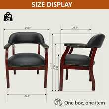 QIAN&S Vintage Solid Wood Upholstered Dining Armchair With Handcrafted Brass Rivets, Cushion Built-In Anti-Sagging Spring, For Dining Room, Living Room, Study, Office Reception & Guest Room - Black - View 2