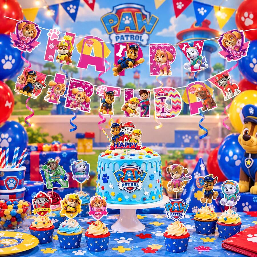 Paw Patrol 汪汪隊生日橫幅與蛋糕裝飾,派對裝飾用品 - 多色 - 查看 1