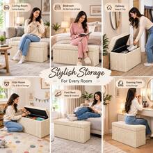 Aafan Ottoman Storage Box Chest With Lid | 76X35X35cm Ottoman Blanket Box Seat | Foldable Storage Bench Footstool Toy Box For Living Room Hallway - Cream (Large) - View 4