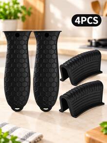 4PCS Thickened Silicone Pot Handle Covers, Heat-Resistant Non-Slip Honeycomb Hot Handle Holders For Cast Iron Skillets, Ceramic Pots, Woks & Frying Pans, Kitchen Cooking & College Dorm Essentials - Multicolor - View 5