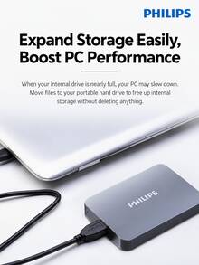 PHILIPS 1TB/2TB Options 2.5-Inch Portable Hard Drive 21PD Series USB 3.2 Gen 1 High-Speed Large Capacity External Mechanical Hard Drive External Computer Storage Compatible With Mac Office Home Data Backup Black Silver - View 1