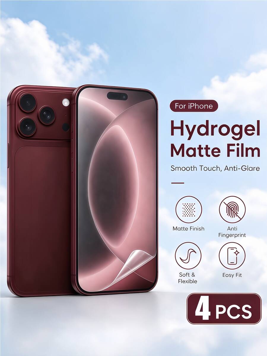 4Pcs Matte Hydrogel Screen Protector Compatible With Iphone, Anti-Glare Anti-Fingerprint Flexible Soft Phone Hydrogel Film, Smooth Touch Gaming Screen Film Compatible With IPhone 18 17 16 15 14 Plus 13 12 11 Pro Max